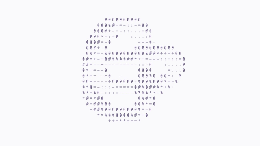 ASCII 艺术模拟器实际渲染：浅色背景上的紫色字符纽结