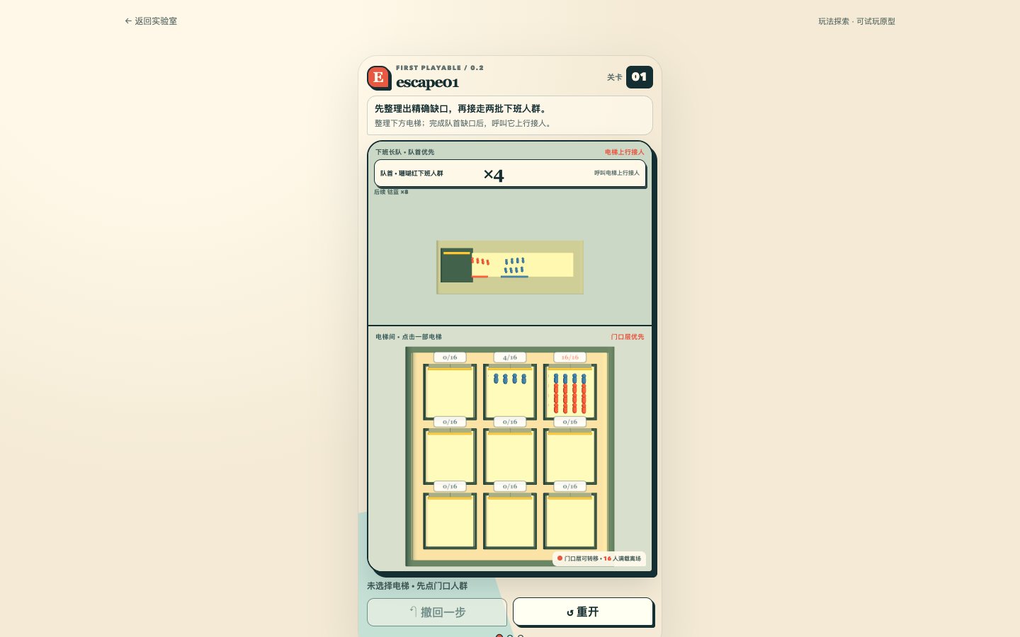 escape01实际运行截图：电梯与等待接驳的人群